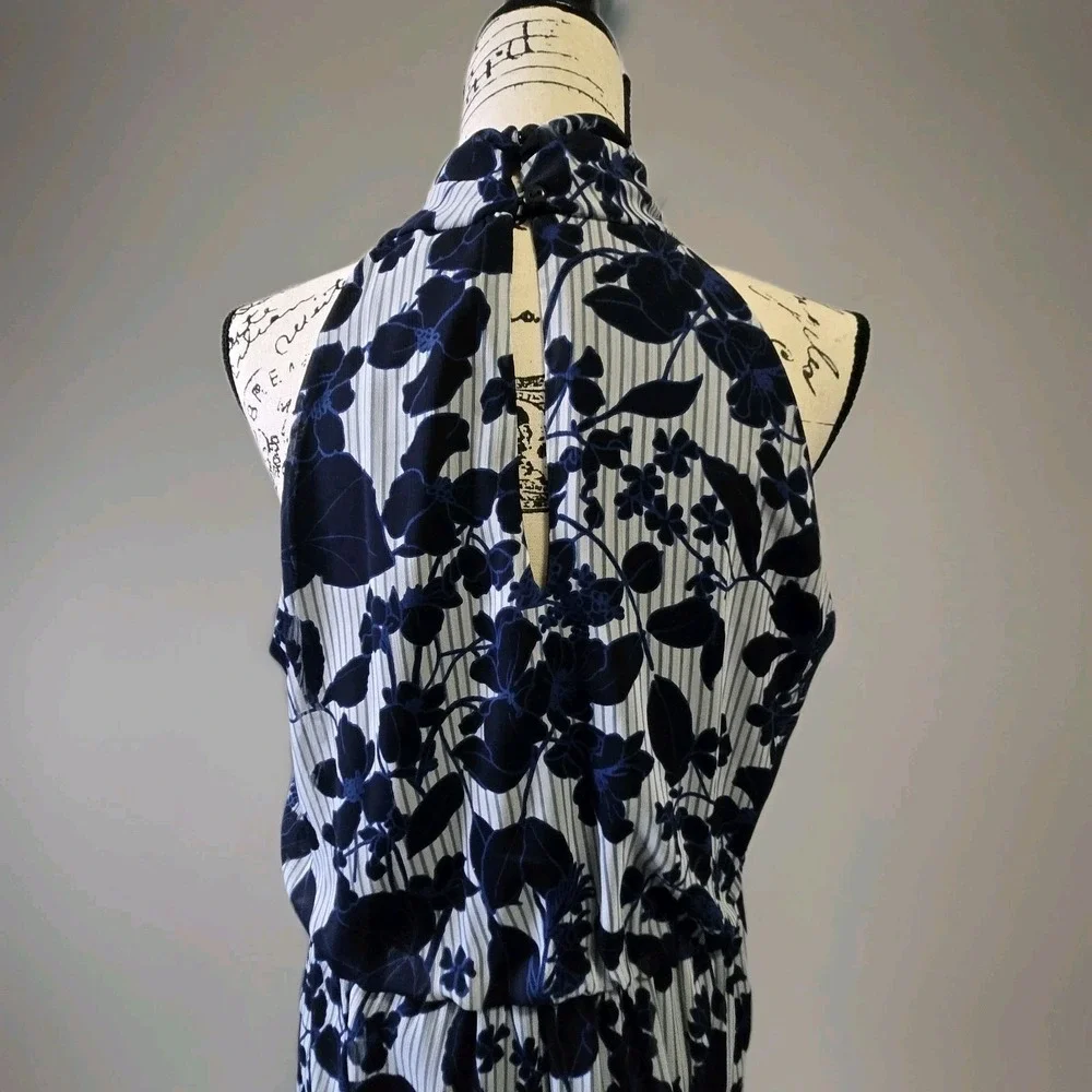 En Focus Studio Maxi Dress Women's Sz 14 Blue Gray Sleeveless Floral‎ Mock Neck - Picture 7 of 14